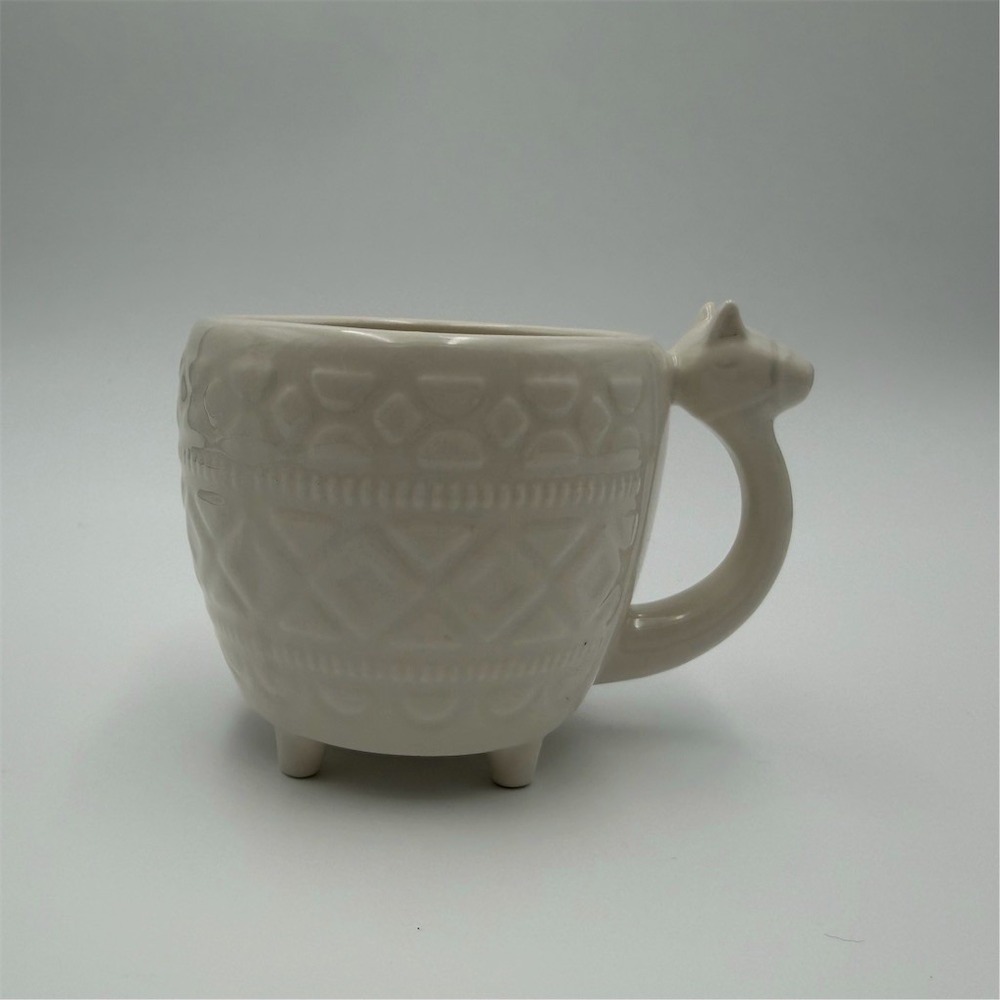 Opalhouse Mug White 3D Llama Handle Embossed Footed Novelty Cup 4 in‎